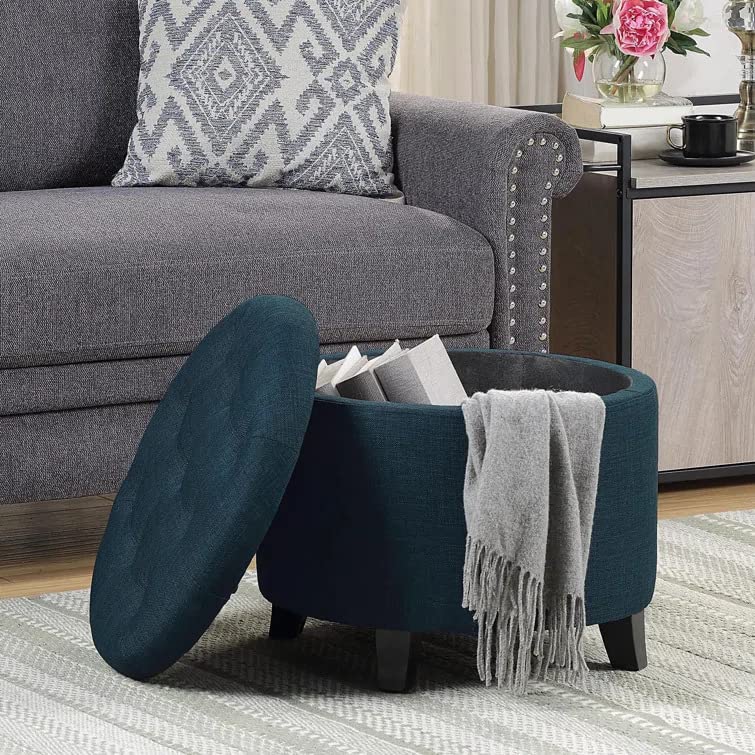Nicole Round Shape Fabric/Leatherette Ottoman Pouffe Puffy - Torque India