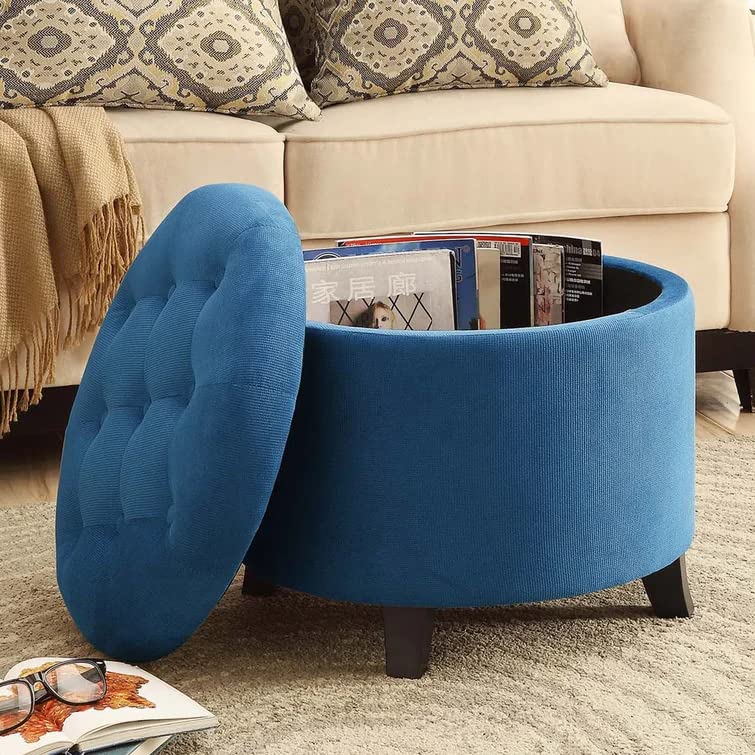 Nicole Round Shape Fabric/Leatherette Ottoman Pouffe Puffy - Torque India