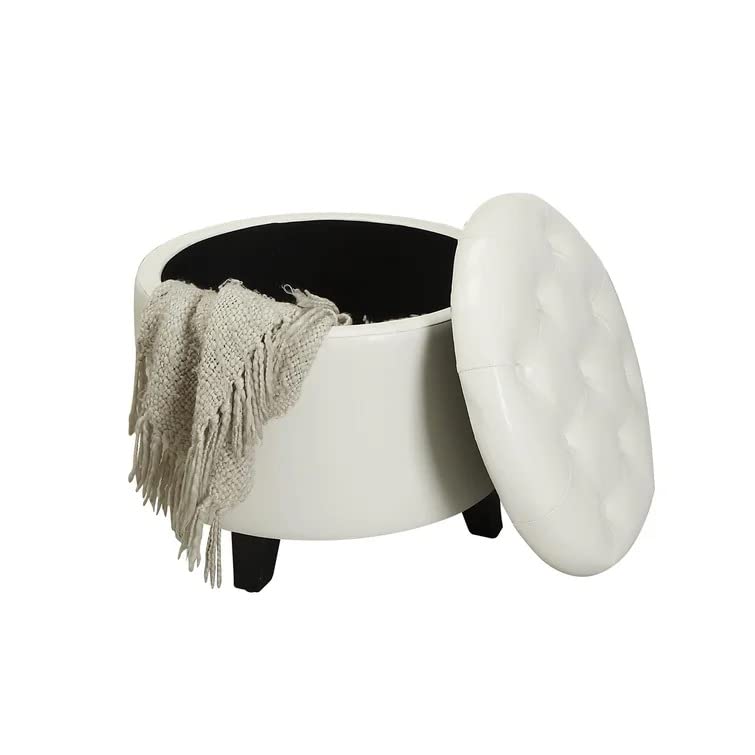 Nicole Round Shape Fabric/Leatherette Ottoman Pouffe Puffy - Torque India