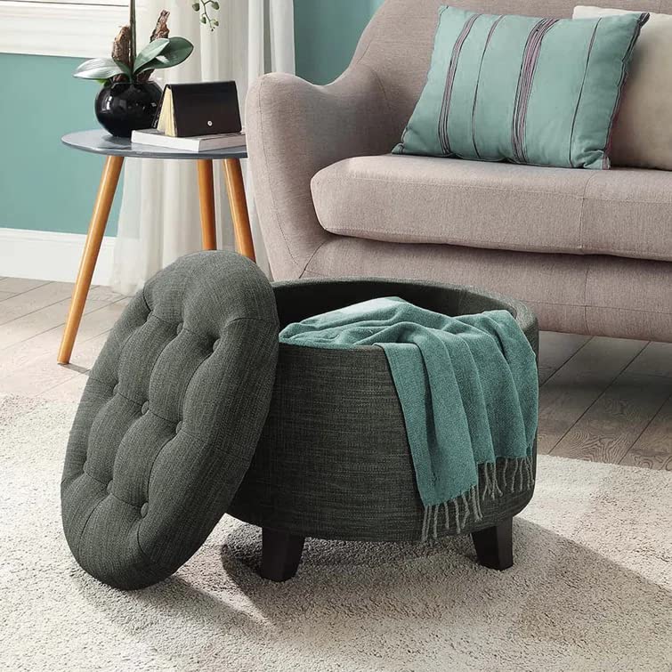 Nicole Round Shape Fabric/Leatherette Ottoman Pouffe Puffy - Torque India