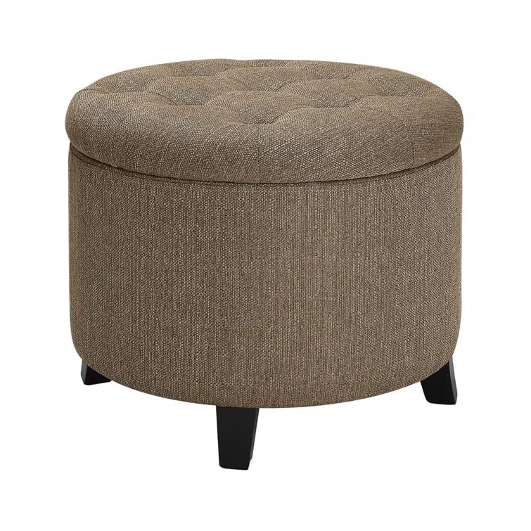 Nicole Round Shape Fabric/Leatherette Ottoman Pouffe Puffy - Torque India