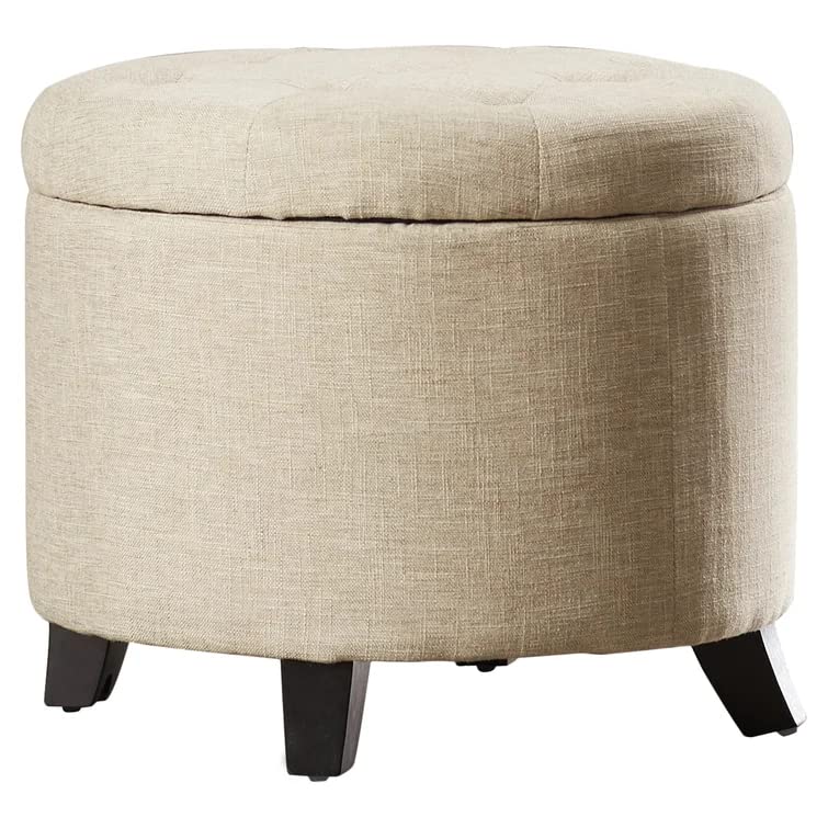 Nicole Round Shape Fabric/Leatherette Ottoman Pouffe Puffy - Torque India