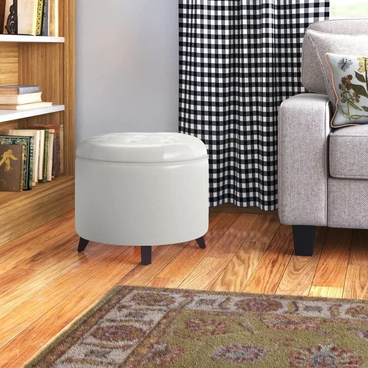 Nicole Round Shape Fabric/Leatherette Ottoman Pouffe Puffy - Torque India