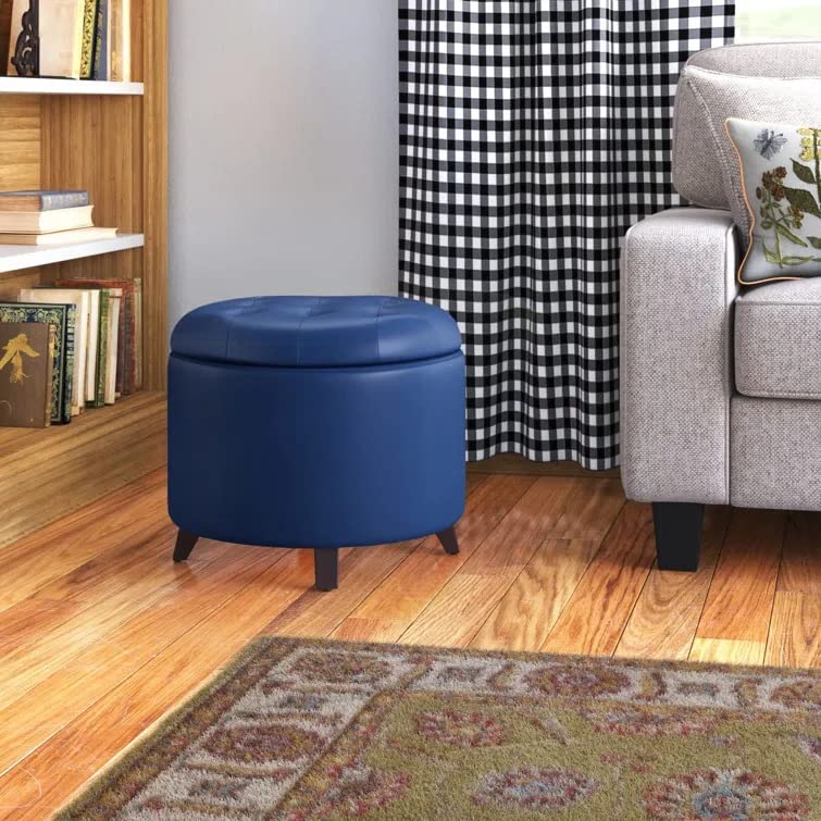 Nicole Round Shape Fabric/Leatherette Ottoman Pouffe Puffy - Torque India