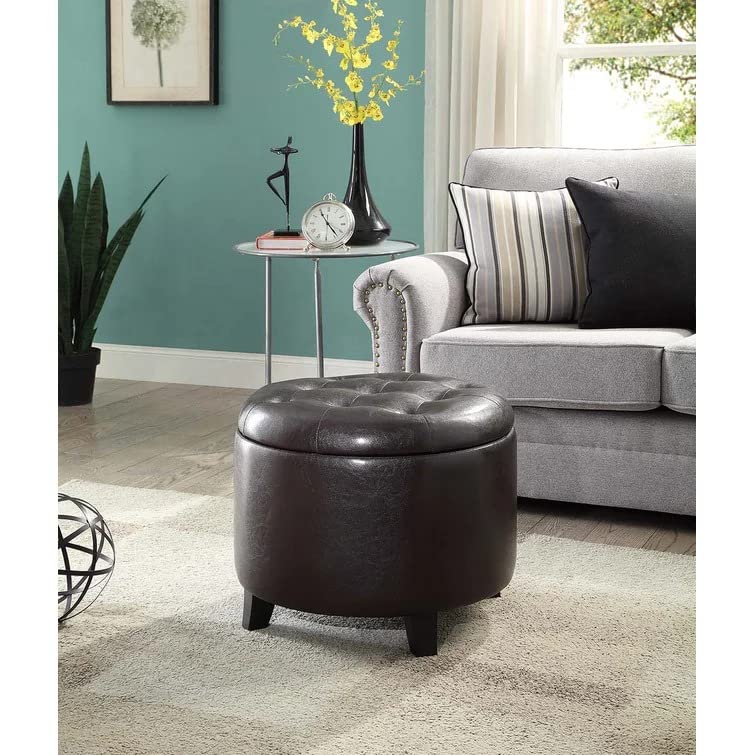 Nicole Round Shape Fabric/Leatherette Ottoman Pouffe Puffy - Torque India