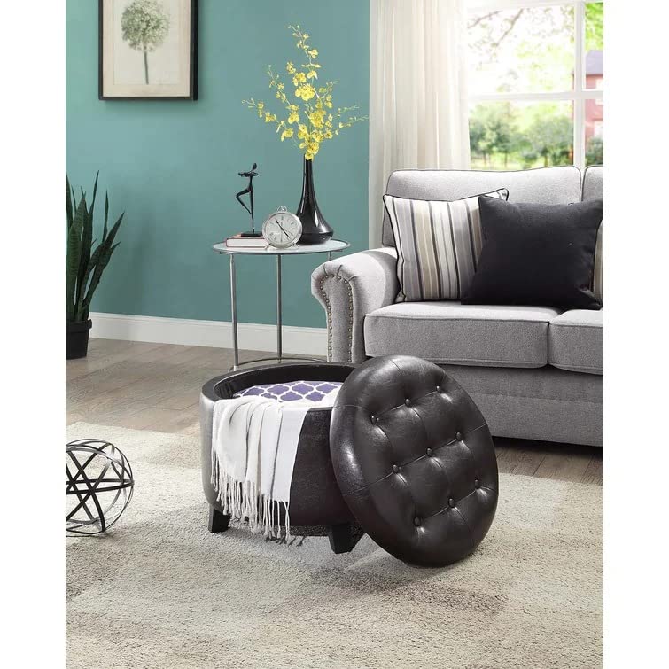 Nicole Round Shape Fabric/Leatherette Ottoman Pouffe Puffy - Torque India