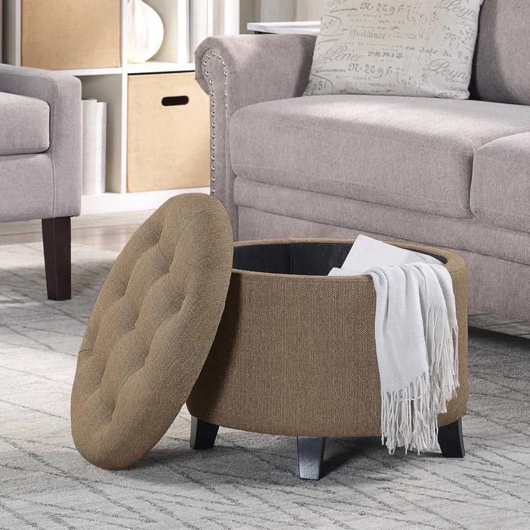 Nicole Round Shape Fabric/Leatherette Ottoman Pouffe Puffy - Torque India