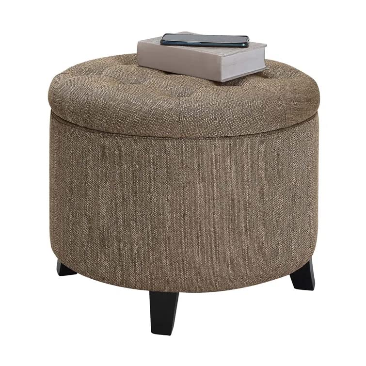 Nicole Round Shape Fabric/Leatherette Ottoman Pouffe Puffy - Torque India