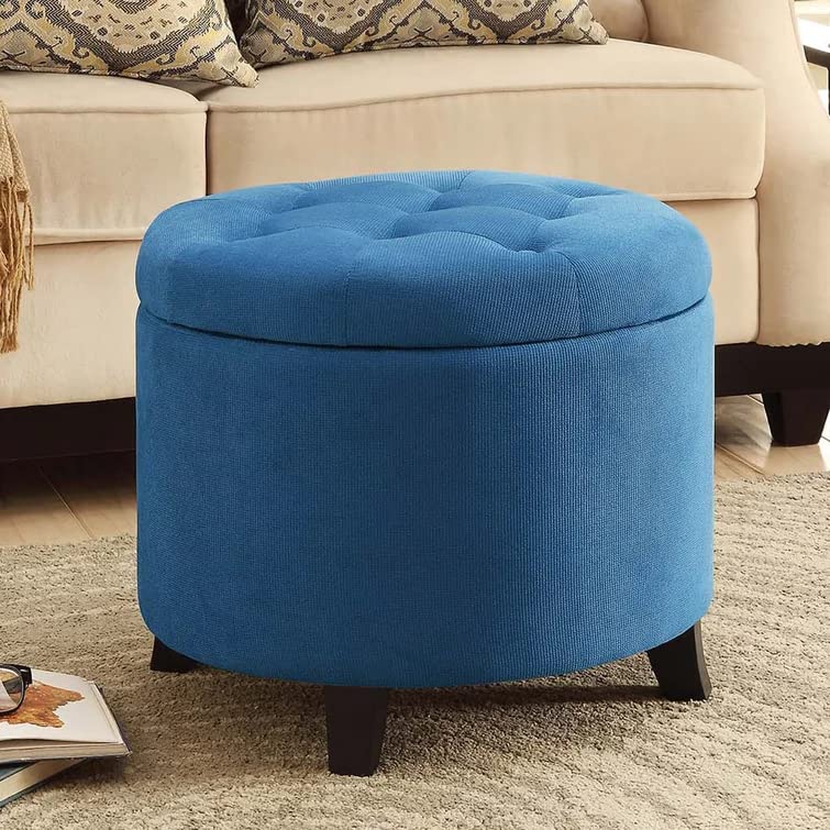 Nicole Round Shape Fabric/Leatherette Ottoman Pouffe Puffy - Torque India