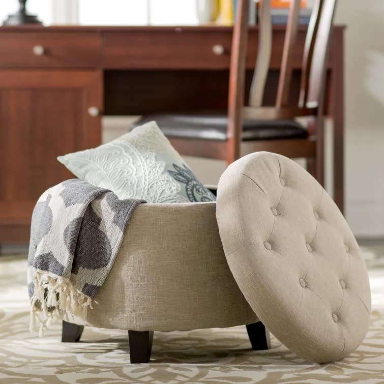 Nicole Round Shape Fabric/Leatherette Ottoman Pouffe Puffy - Torque India