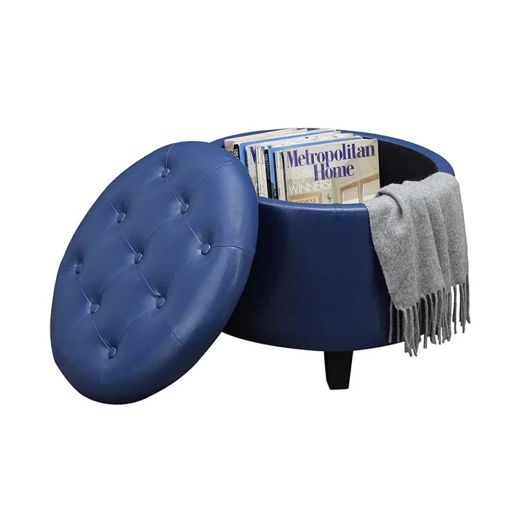 Nicole Round Shape Fabric/Leatherette Ottoman Pouffe Puffy - Torque India