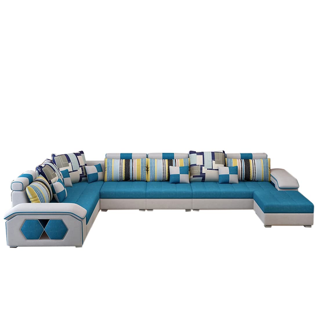 Silvester U Shape 9 Seater Fabric Sofa Set with 4 Puffy - Torque India