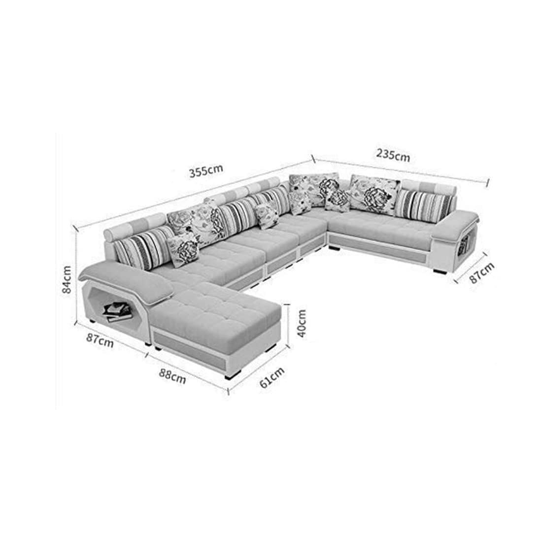 Silvester U Shape 9 Seater Fabric Sofa Set with 4 Puffy - Torque India