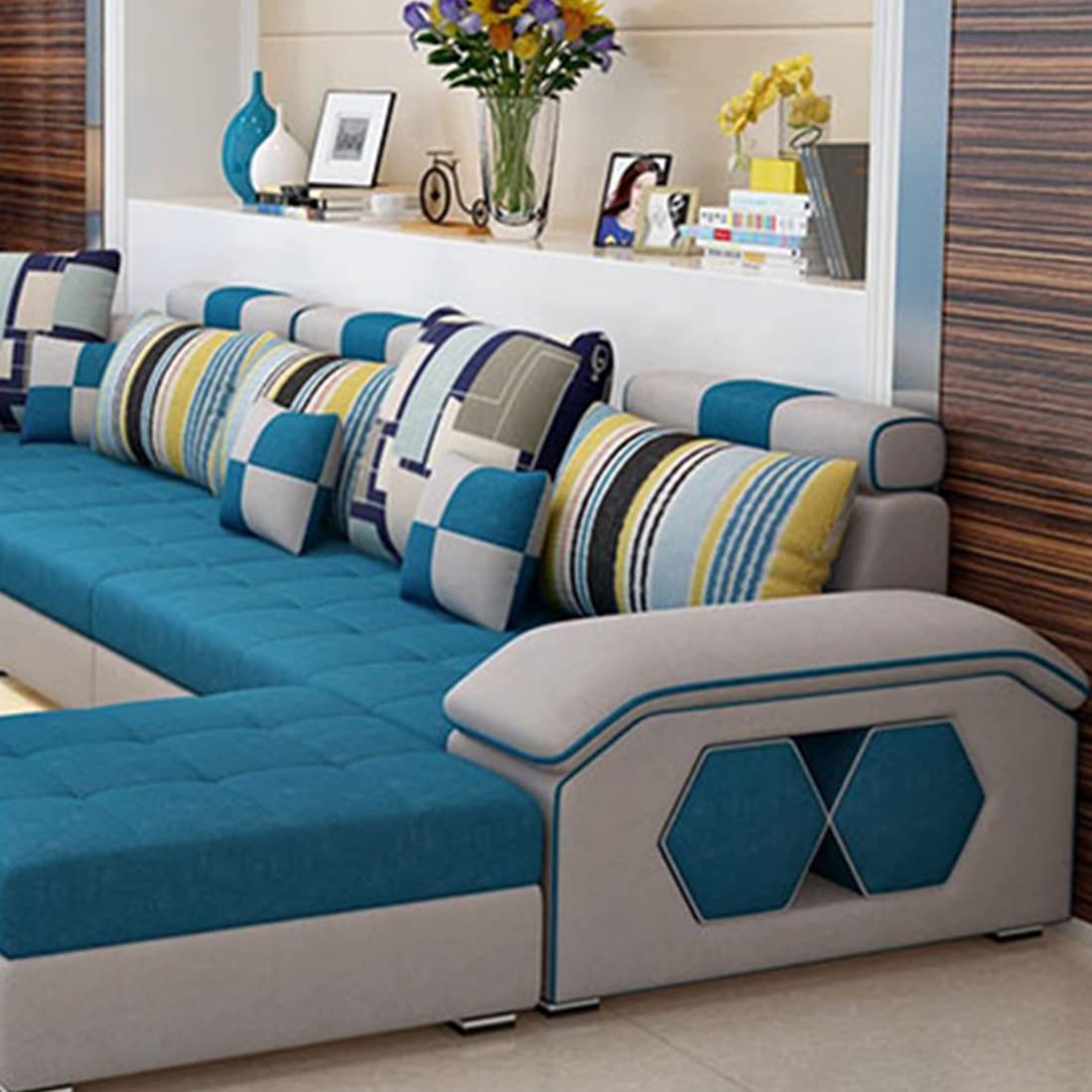 Silvester U Shape 9 Seater Fabric Sofa Set with 4 Puffy - Torque India