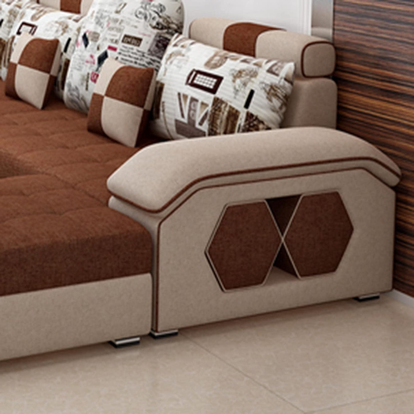 Silvester U Shape 9 Seater Fabric Sofa Set with 4 Puffy - Torque India