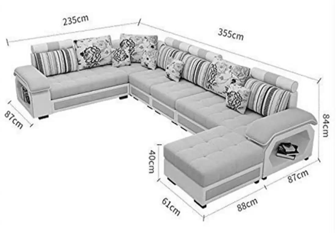 Silvester U Shape 9 Seater Fabric Sofa Set with 4 Puffy - Torque India