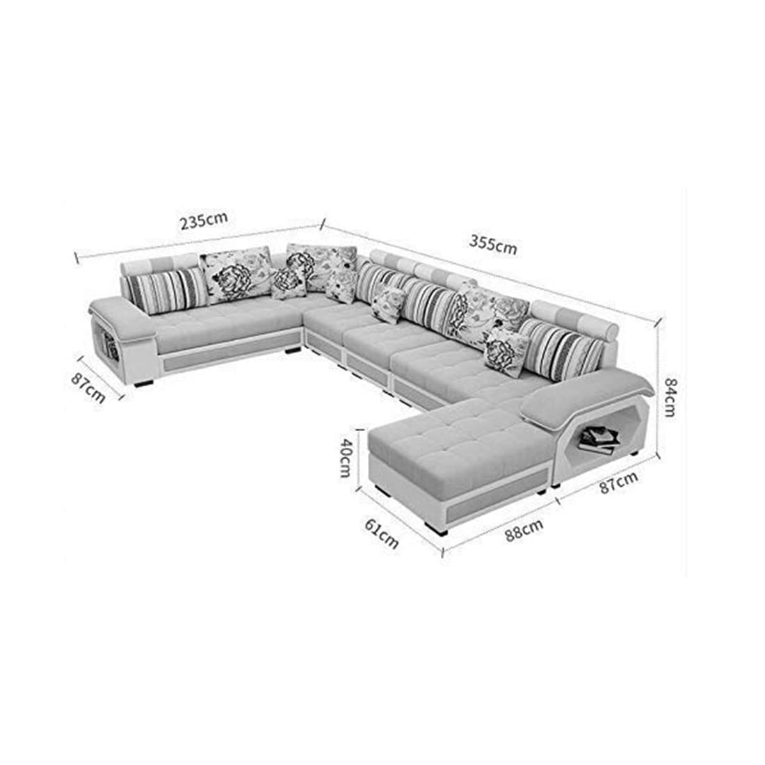 Silvester U Shape 9 Seater Fabric Sofa Set with 4 Puffy - Torque India