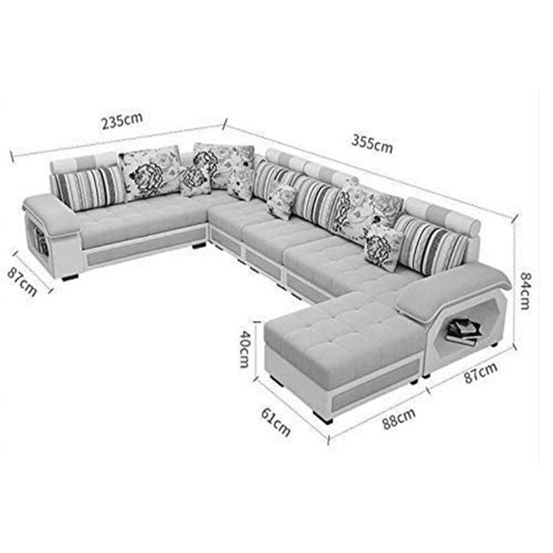 Silvester U Shape 9 Seater Fabric Sofa Set with 4 Puffy - Torque India