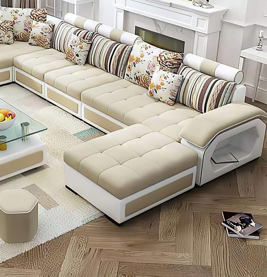 Silvester U Shape 9 Seater Fabric Sofa Set with 4 Puffy - Torque India