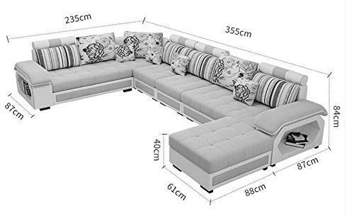 Silvester U Shape 9 Seater Fabric Sofa Set with 4 Puffy - Torque India
