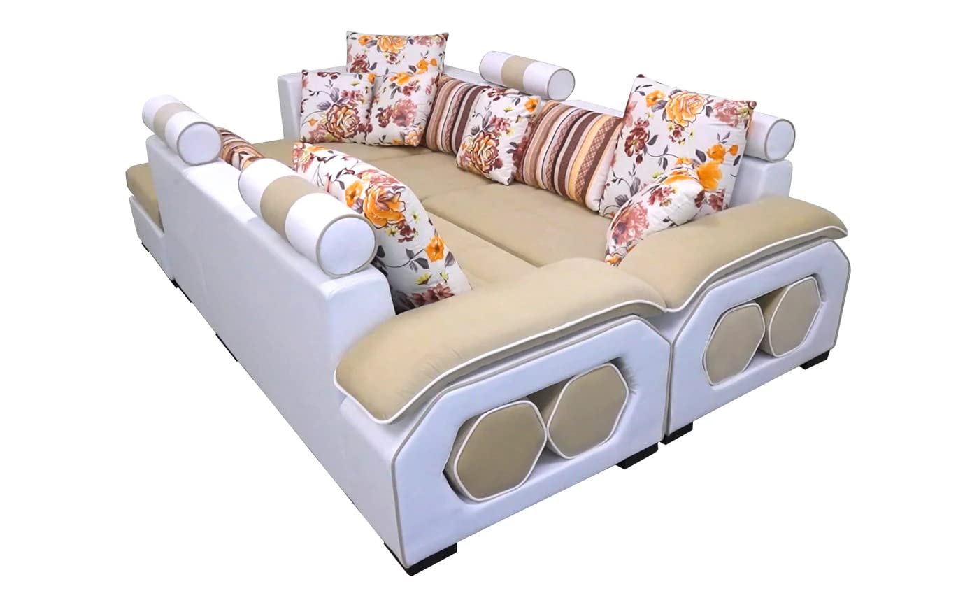 Silvester U Shape 9 Seater Fabric Sofa Set with 4 Puffy - Torque India