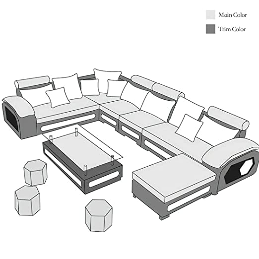 Silvester U Shape 9 Seater Fabric Sofa Set with 4 Puffy - Torque India