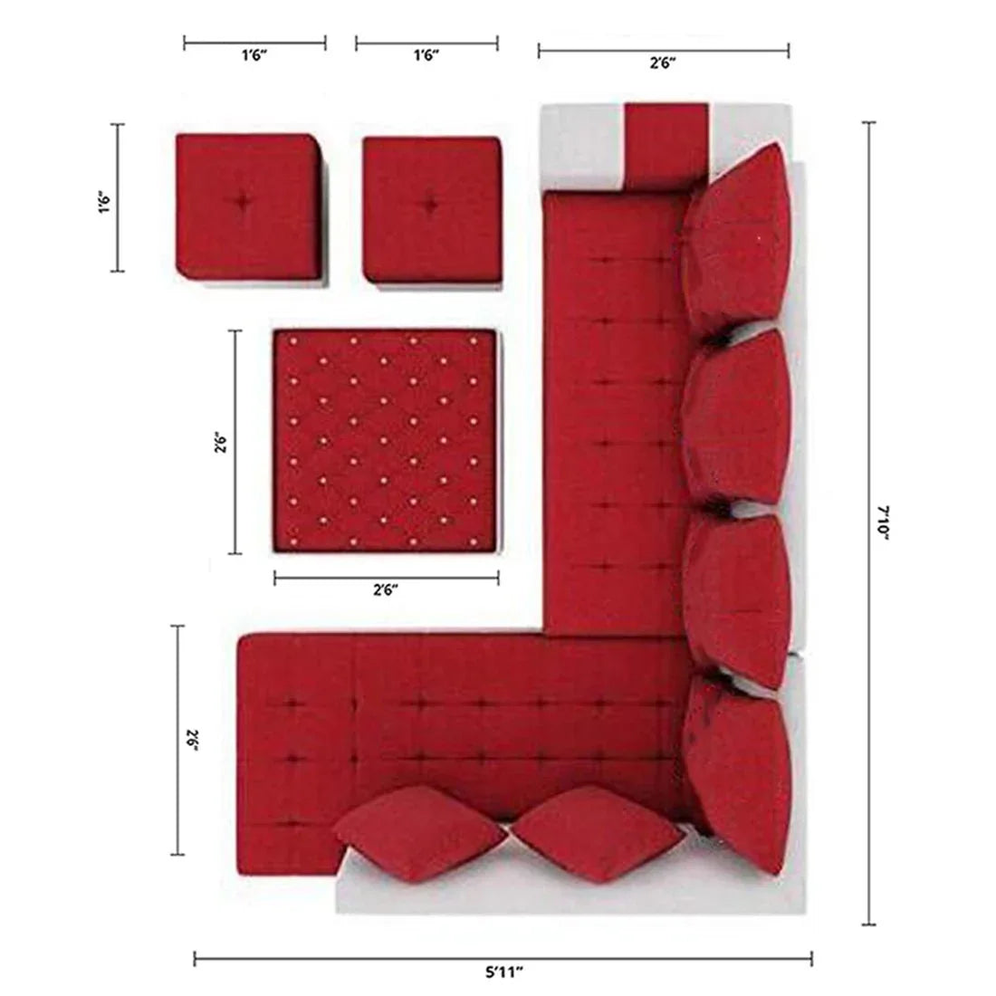 Steffan L Shape 8 Seater Fabric Sofa Set with Centre Table and 2 Puffy - Torque India