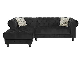 Torque India Cannes Solid Wood 5 Seater L Shape Fabric Chesterfield Sofa for Living - Black - Torque India