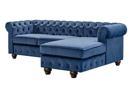 Torque India Eureka Solid Wood 4 Seater L Shape Fabric Chesterfield Sofa For Living - Blue - Torque India