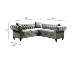 Torque India Glacier solid Wood 5 Seater Fabric L Shape Chesterfield Sofa for Living Room - Grey - Torque India