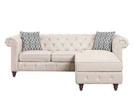 Torque India Sage Solid Wood 3 Seater Fabric Chesterfield Sofa With Ottoman - TorqueIndia