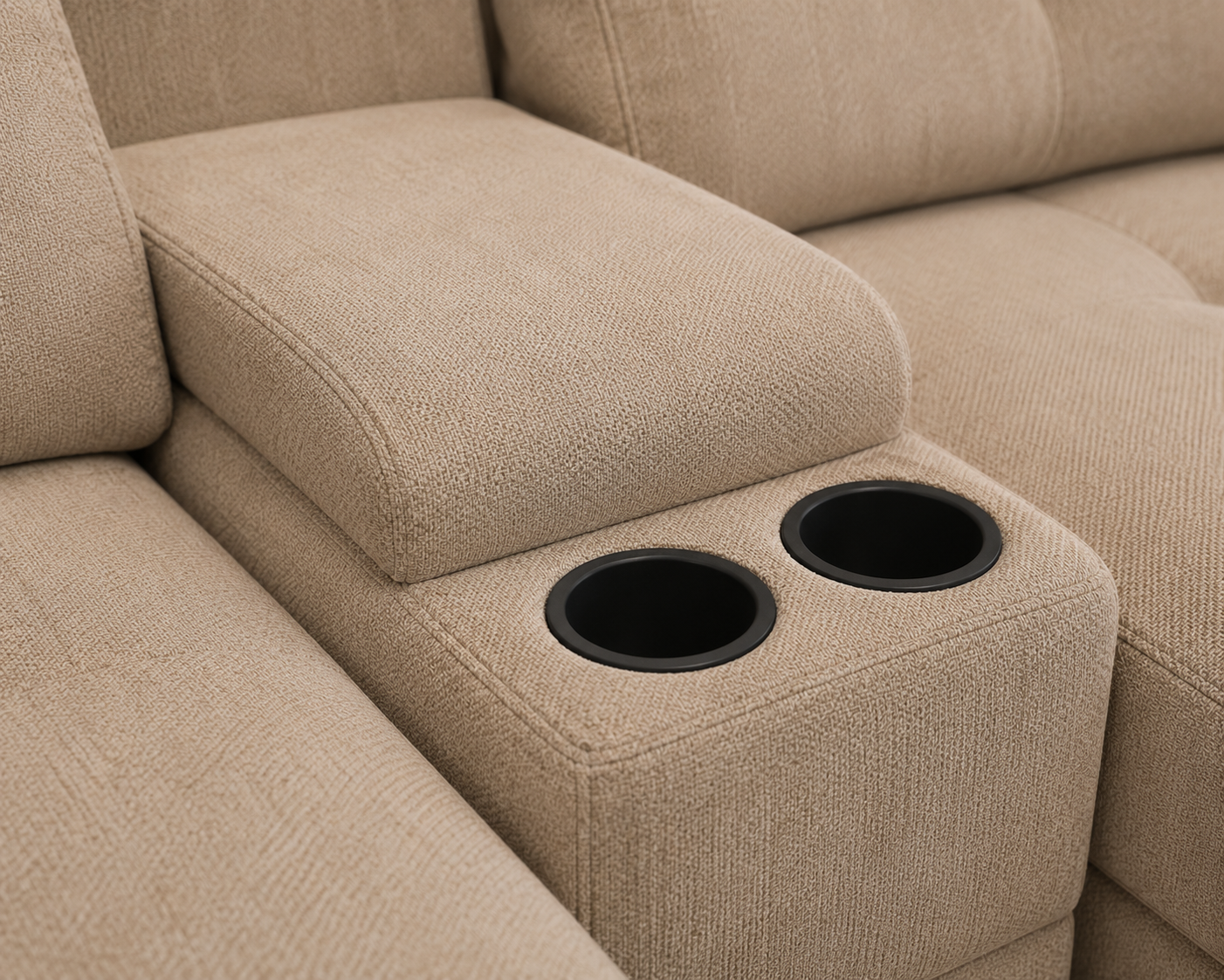 Arnold 8 Seater Sofa with Lounger and Cup Holder Beige | Corner Sofa Couch with Moveable Headrest | U Shape Sectional Sofa Set Living Room Office Home