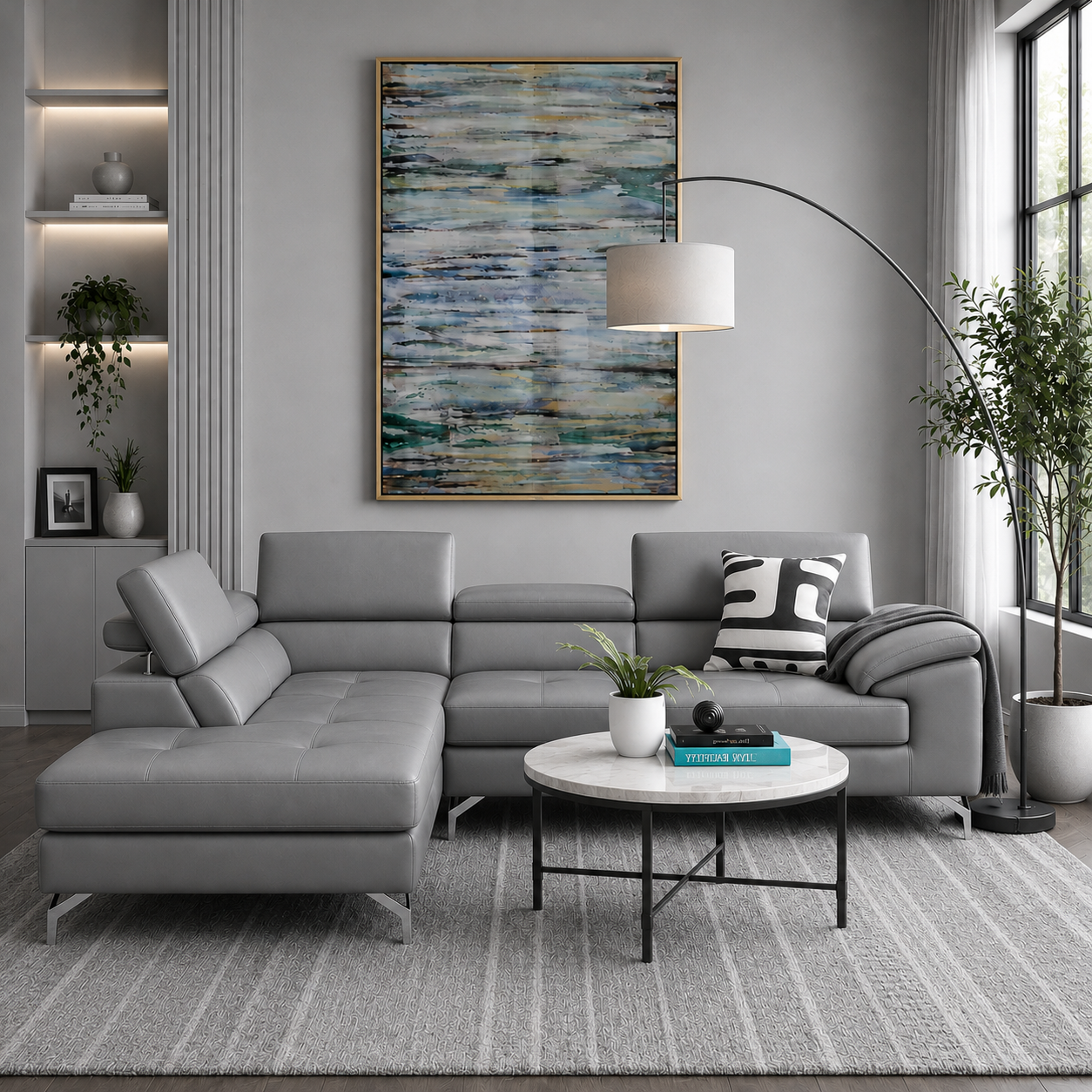 Crasio 5 Seater L Shape Leatherette Sofa for Living Room | Modern Corner Sectional Sofa with Chaise Lounge