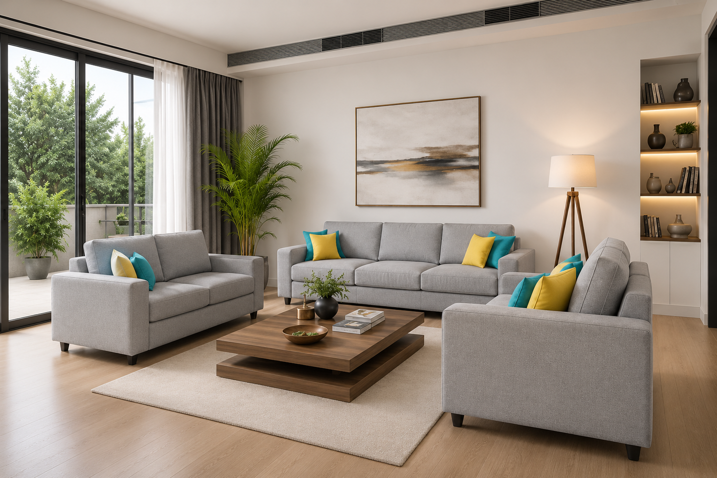 Carelino 3+2+1 Seater Fabric Sofa Set for Living Room | Modern Upholstered Sofa Set