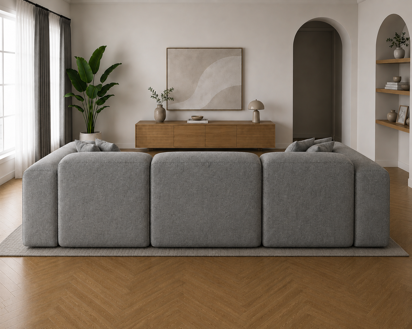 Modura 4 Seater Modern Curved Sectional Sofa with Ottoman  Cream L-Shaped Modular Couch