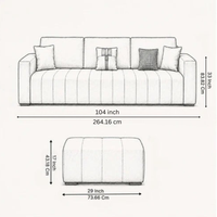 Averra Cream Fabric 4 Seater Sofa with Ottoman – Modern Minimalist Living Room Sofa
