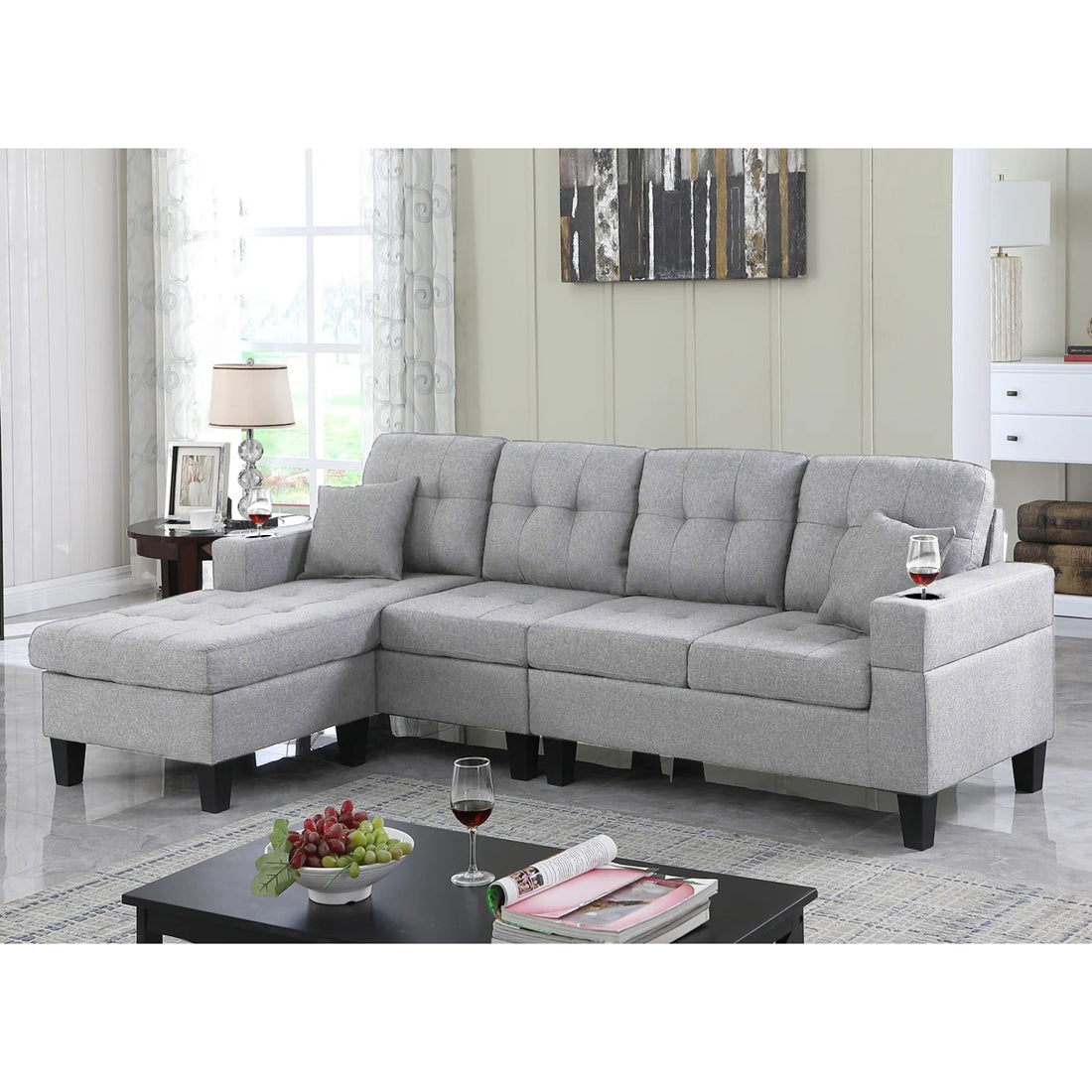 Madelyn 6 Seater Interchangeable L Shape Fabric Sofa For Living Room | Bedroom | Office