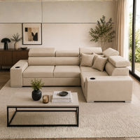 Sienna 5 Seater L Shape Fabric Sofa with Adjustable Headrests & Cup Holders | Modern Corner Sofa for Living Room