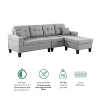 Madelyn 6 Seater Interchangeable L Shape Fabric Sofa For Living Room | Bedroom | Office