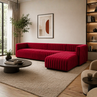 Verlino Velvet L Shape 5 Seater Sofa – Modern Red Designer Sectional Sofa for Living Room