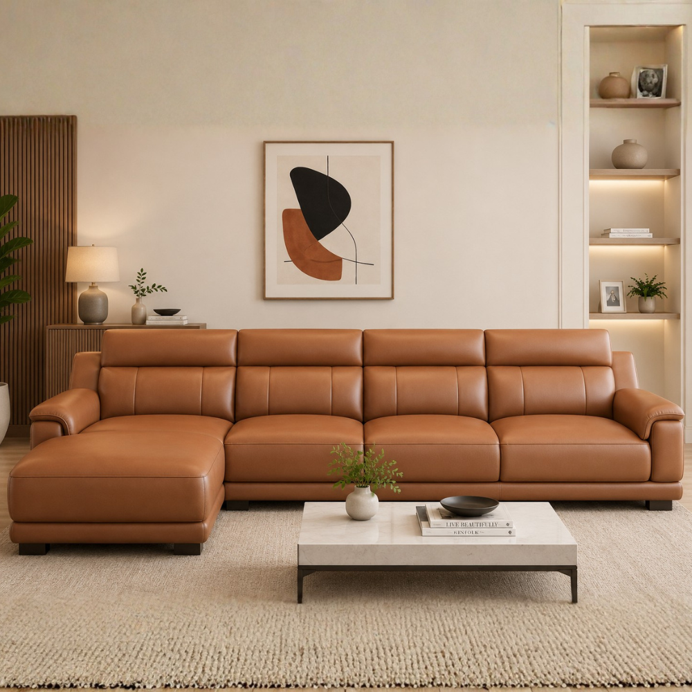 Marvella 5 Seater Modern Leatherette Sofa Set for Living Room | Premium L Shape Corner Sofa