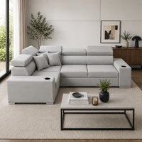 Sienna 5 Seater L Shape Fabric Sofa with Adjustable Headrests & Cup Holders | Modern Corner Sofa for Living Room