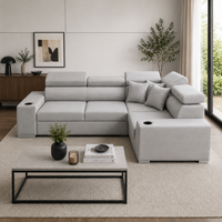 Sienna 5 Seater L Shape Fabric Sofa with Adjustable Headrests & Cup Holders | Modern Corner Sofa for Living Room