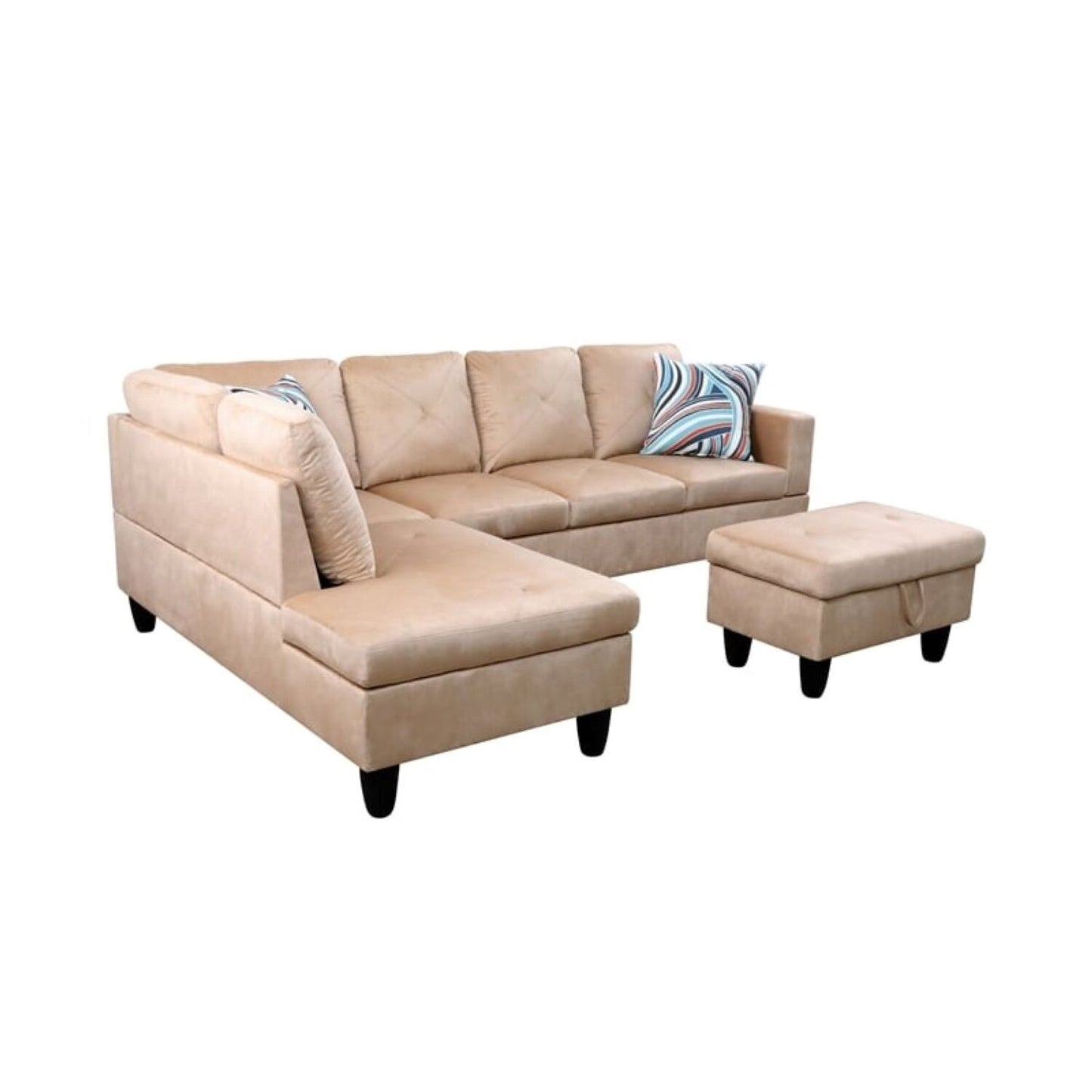 Christen 5 Seater L Shape Fabric Sofa Set with Storage Ottoman