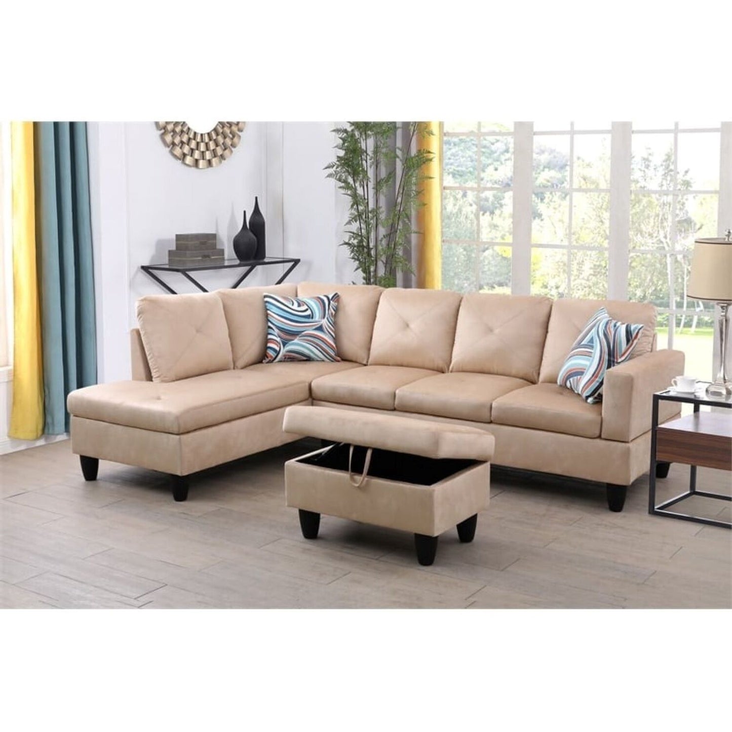 Christen 5 Seater L Shape Fabric Sofa Set with Storage Ottoman