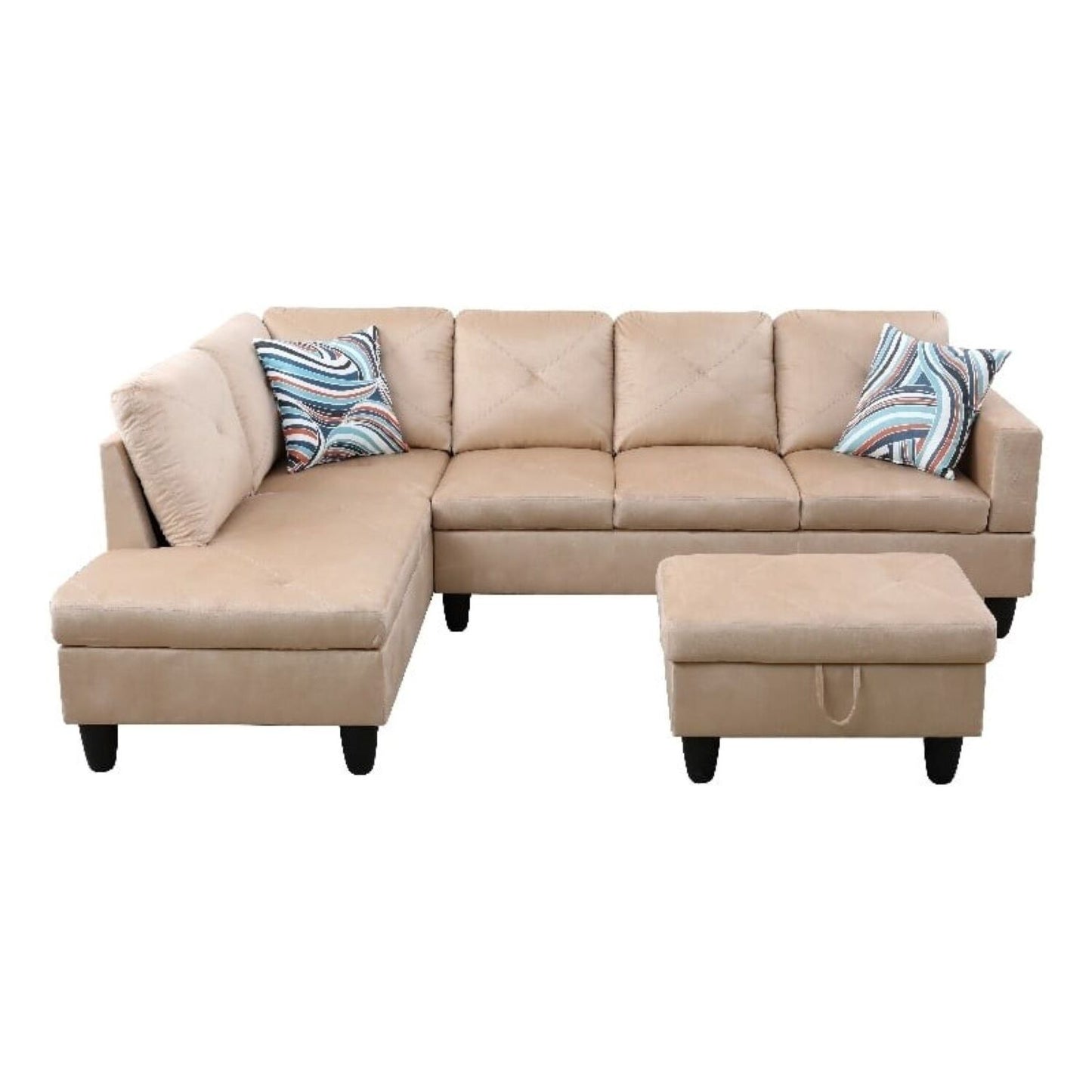 Christen 5 Seater L Shape Fabric Sofa Set with Storage Ottoman