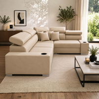 Sienna 5 Seater L Shape Fabric Sofa with Adjustable Headrests & Cup Holders | Modern Corner Sofa for Living Room