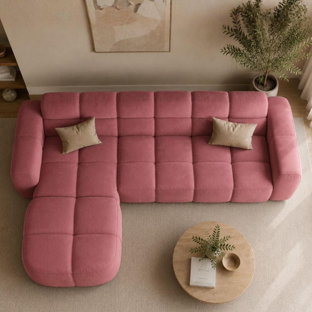 Aura 4 Seater L Shape Sofa for Living Room | Modern Premium Fabric Corner Sofa