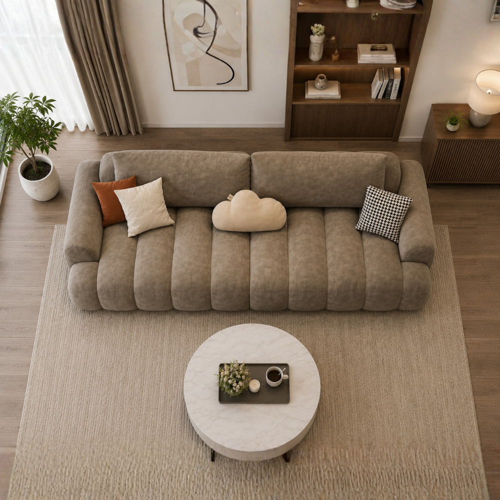 Zenvaro 4 Seater Premium Curved Sofa for Living Room | Modern Luxury Fabric Couch