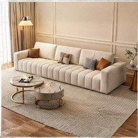 Averra Cream Fabric 4 Seater Sofa with Ottoman – Modern Minimalist Living Room Sofa